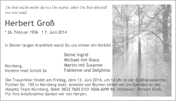 Traueranzeige von Herbert Groß von Pegnitz-Zeitung